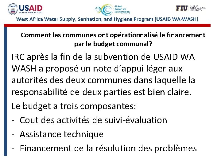 West Africa Water Supply, Sanitation, and Hygiene Program (USAID WA-WASH) Comment les communes ont