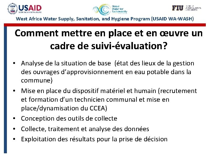 West Africa Water Supply, Sanitation, and Hygiene Program (USAID WA-WASH) Comment mettre en place