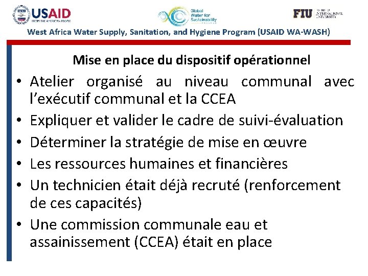 West Africa Water Supply, Sanitation, and Hygiene Program (USAID WA-WASH) Mise en place du