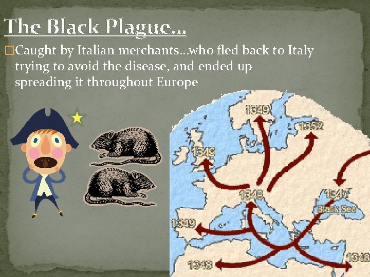 The Black Plague… �Caught by Italian merchants…who fled back to Italy trying to avoid