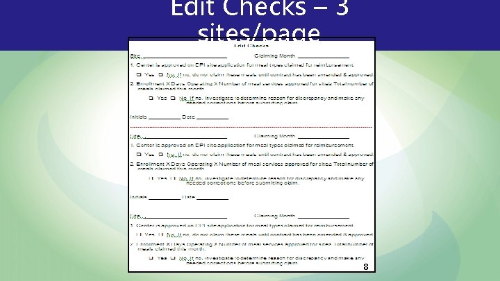 Edit Checks – 3 sites/page 8 