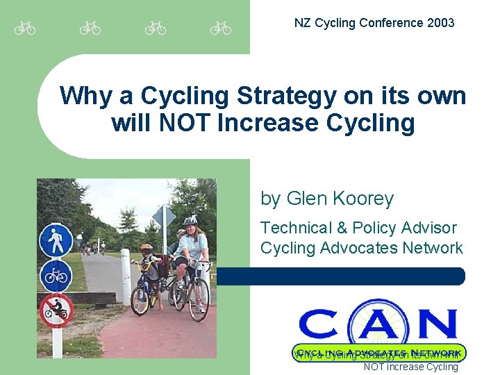  NZ Cycling Conference 2003 Why a Cycling Strategy on its own will NOT