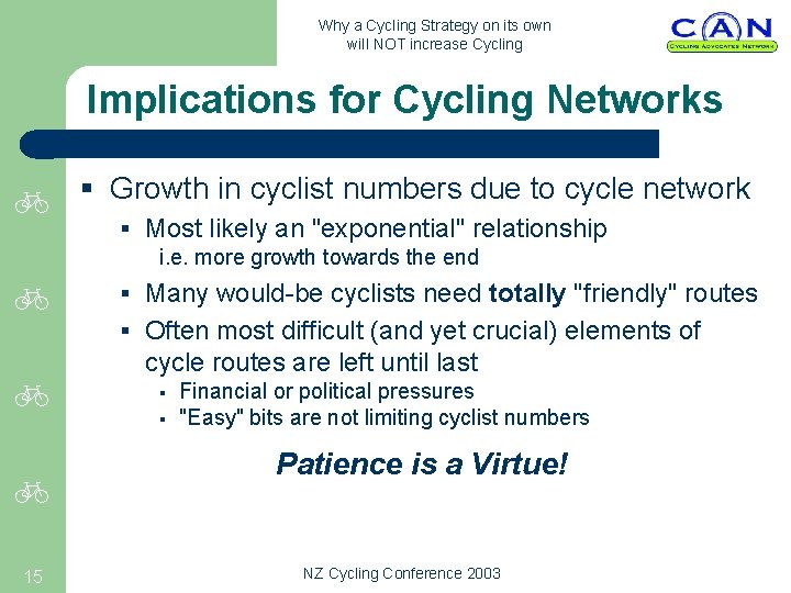 Why a Cycling Strategy on its own will NOT increase Cycling Implications for Cycling