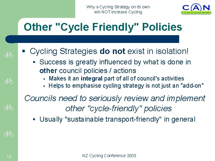 Why a Cycling Strategy on its own will NOT increase Cycling Other "Cycle Friendly"