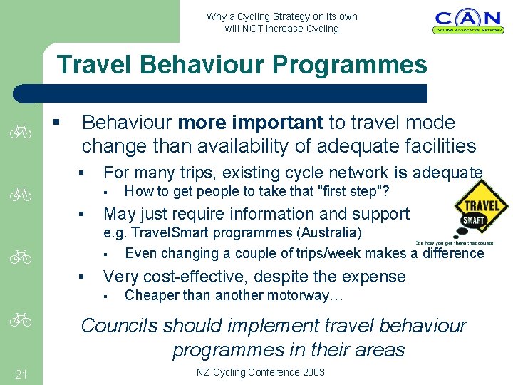 Why a Cycling Strategy on its own will NOT increase Cycling Travel Behaviour Programmes