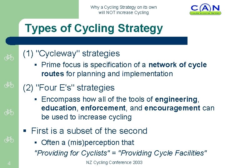 Why a Cycling Strategy on its own will NOT increase Cycling Types of Cycling