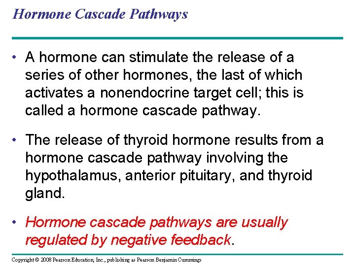 Hormone Cascade Pathways • A hormone can stimulate the release of a series of