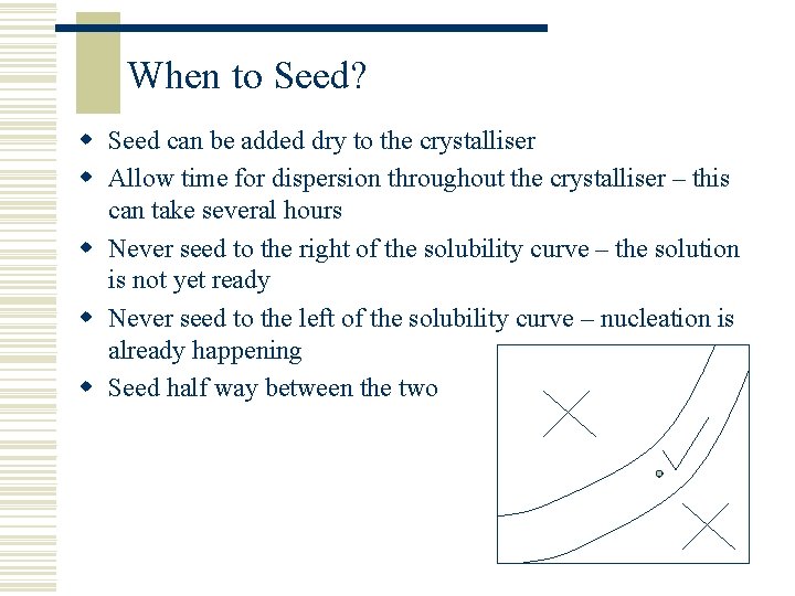 When to Seed? w Seed can be added dry to the crystalliser w Allow