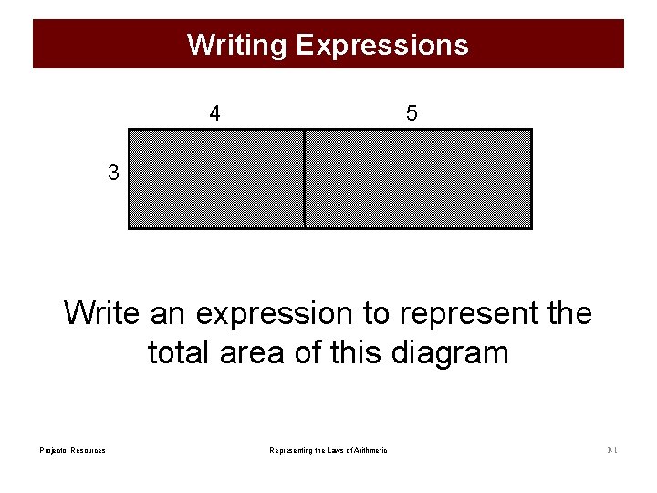 Writing Expressions 4 5 3 Write an expression to represent the total area of