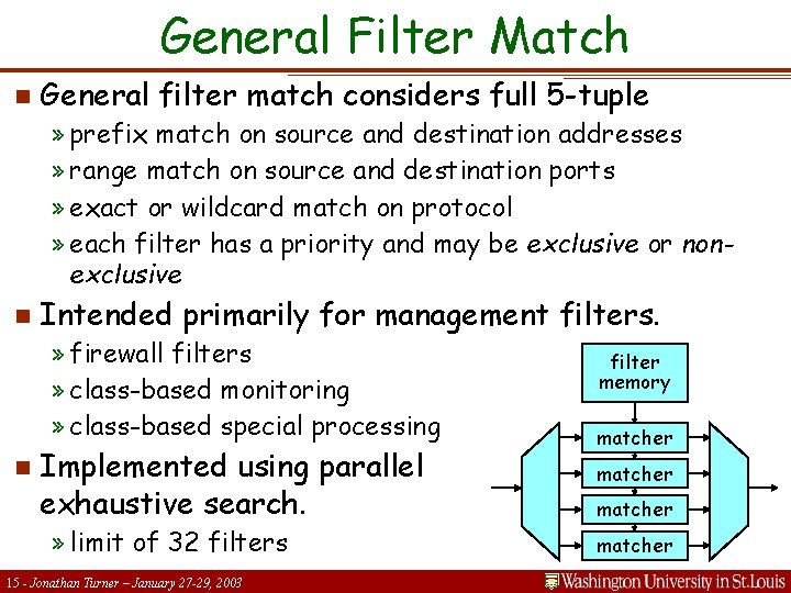 General Filter Match n General filter match considers full 5 -tuple » prefix match