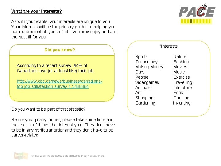 What are your interests? As with your wants, your interests are unique to you.