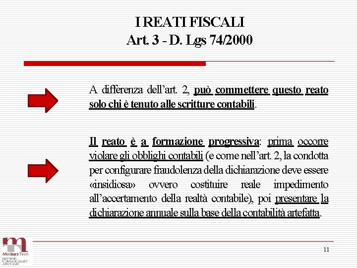 I REATI FISCALI Art. 3 - D. Lgs 74/2000 A differenza dell’art. 2, può
