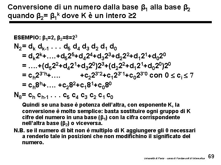 Conversione di un numero dalla base β 1 alla base β 2 quando β