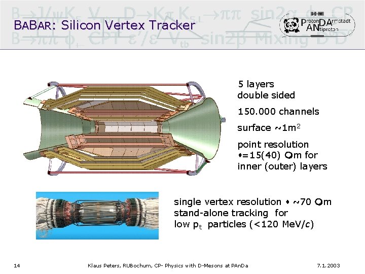 BABAR: Silicon Vertex Tracker 5 layers double sided 150. 000 channels surface ~1 m