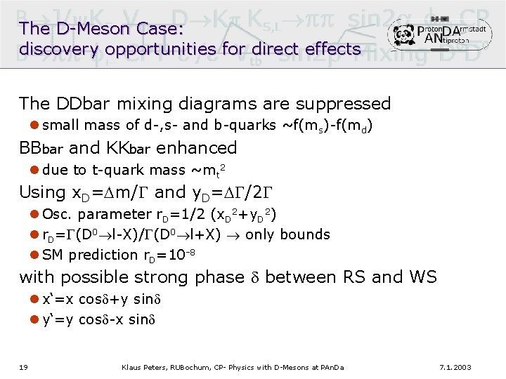 The D-Meson Case: discovery opportunities for direct effects The DDbar mixing diagrams are suppressed