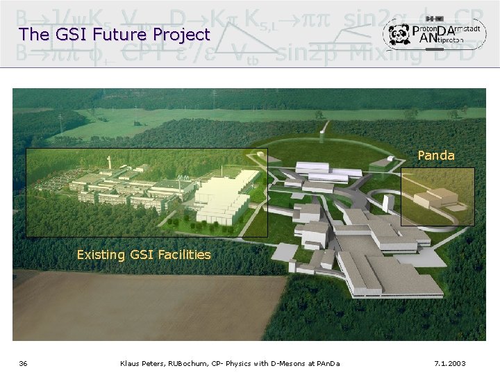 The GSI Future Project Panda Existing GSI Facilities 36 Klaus Peters, RUBochum, CP- Physics