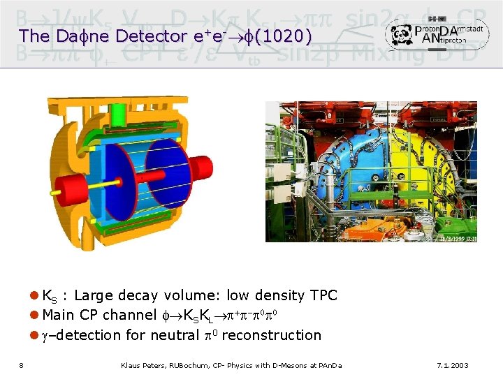 The Dafne Detector e+e-®f(1020) l KS : Large decay volume: low density TPC l