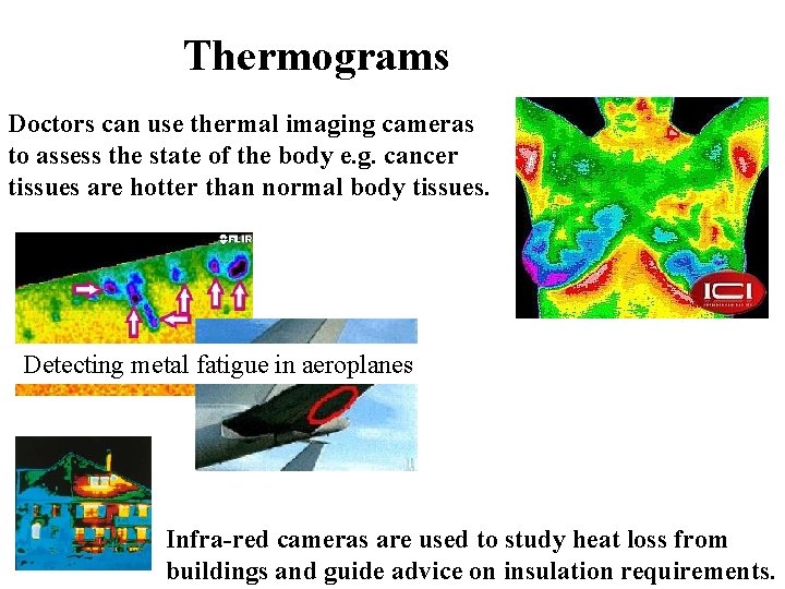 Thermograms Doctors can use thermal imaging cameras to assess the state of the body