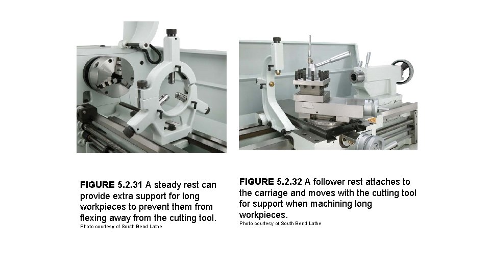 FIGURE 5. 2. 31 A steady rest can provide extra support for long workpieces FIGURE 5. 2. 31 A steady rest can provide extra support for long workpieces