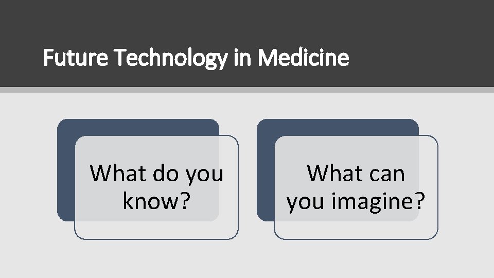 Future Technology in Medicine What do you know? What can you imagine? 