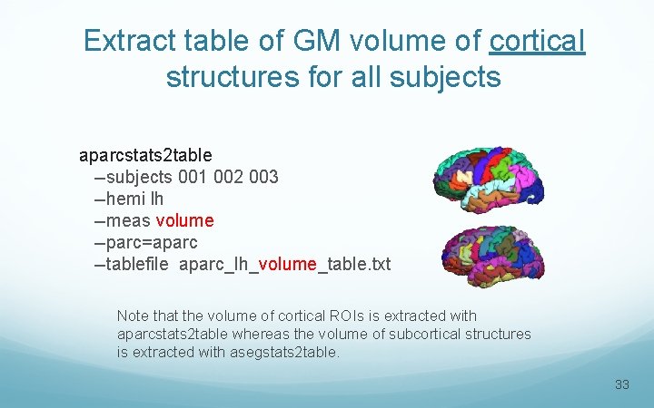 Extract table of GM volume of cortical structures for all subjects aparcstats 2 table