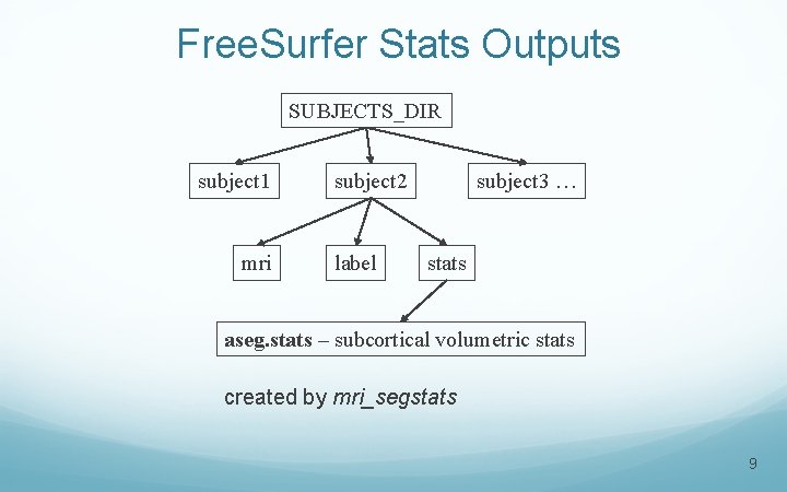 Free. Surfer Stats Outputs SUBJECTS_DIR subject 1 mri subject 2 label subject 3 …