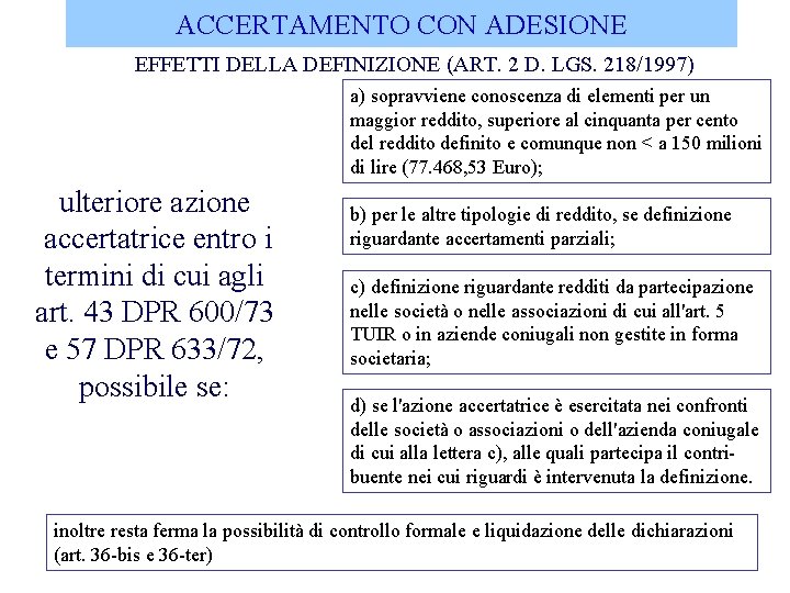 ACCERTAMENTO CON ADESIONE EFFETTI DELLA DEFINIZIONE (ART. 2 D. LGS. 218/1997) a) sopravviene conoscenza