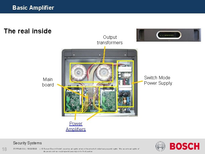 Basic Amplifier The real inside Output transformers Switch Mode Power Supply Main board Power