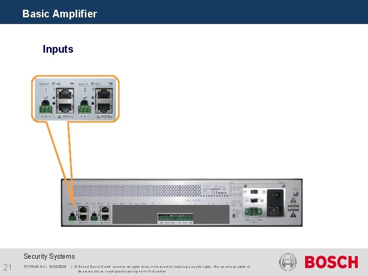 Basic Amplifier Inputs Security Systems 21 ST/PRM 3 -EU | 10/25/2020 | © Robert