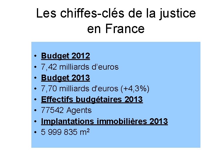 Les chiffes-clés de la justice en France • • Budget 2012 7, 42 milliards