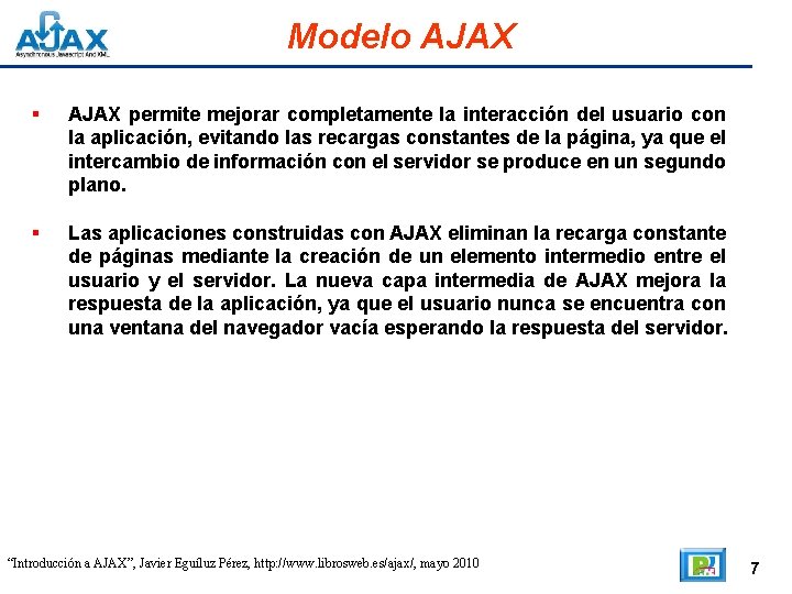 Modelo AJAX permite mejorar completamente la interacción del usuario con la aplicación, evitando las