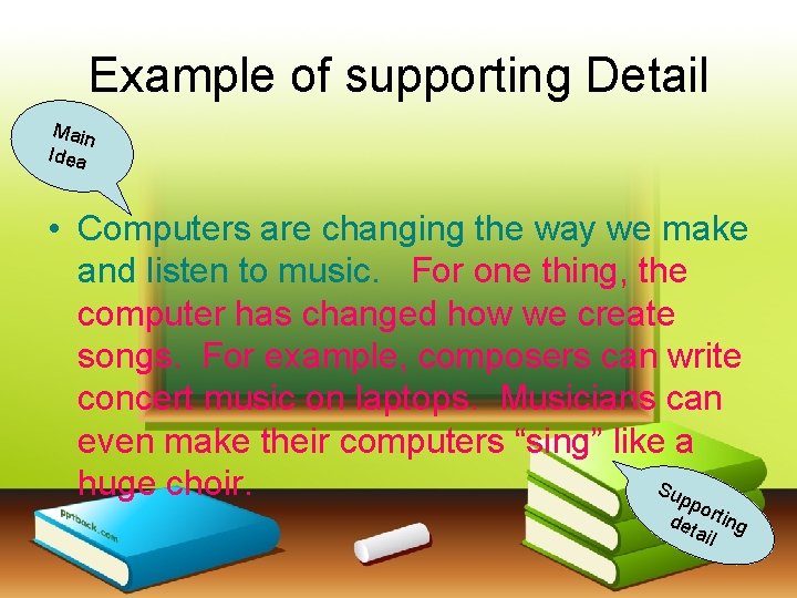 Example of supporting Detail Ma i n I dea • Computers are changing the