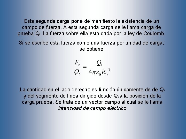 Esta segunda carga pone de manifiesto la existencia de un campo de fuerza. A