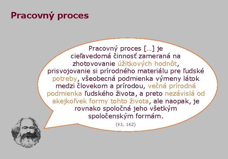 Pracovný proces […] je cieľavedomá činnosť zameraná na zhotovovanie úžitkových hodnôt, prisvojovanie si prírodného