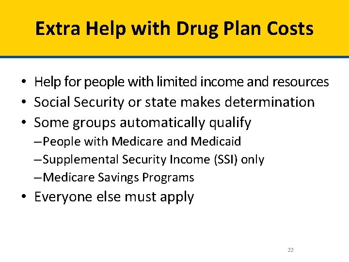 Extra Help with Drug Plan Costs • Help for people with limited income and