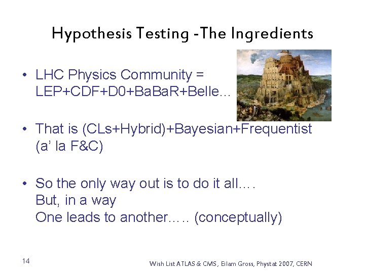 Hypothesis Testing -The Ingredients • LHC Physics Community = LEP+CDF+D 0+Ba. R+Belle… • That