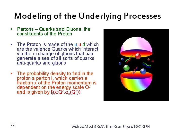 Modeling of the Underlying Processes • Partons – Quarks and Gluons, the constituents of