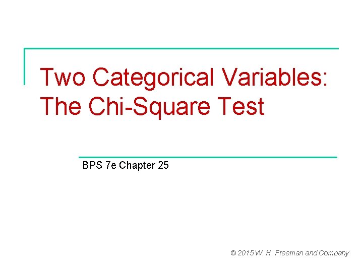 Two Categorical Variables: The Chi-Square Test BPS 7 e Chapter 25 © 2015 W.