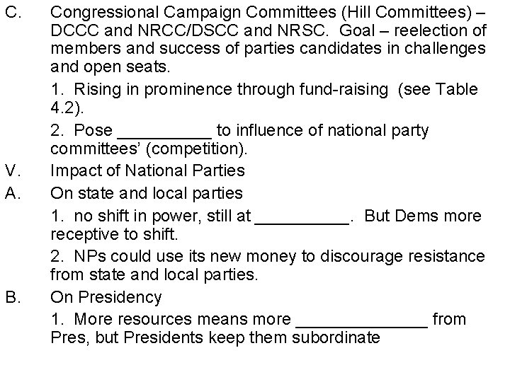 C. V. A. B. Congressional Campaign Committees (Hill Committees) – DCCC and NRCC/DSCC and