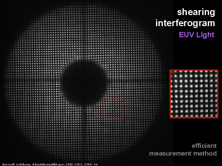 shearing interferogram EUV Light efficient measurement method Kenneth. Goldberg, KAGoldberg@lbl. gov, SPIE 2005, 5900–