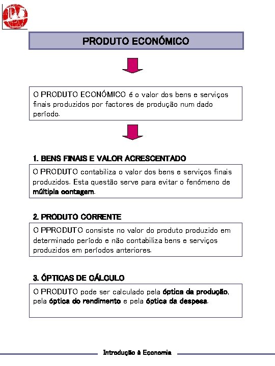 PRODUTO ECONÓMICO O PRODUTO ECONÓMICO é o valor dos bens e serviços finais produzidos