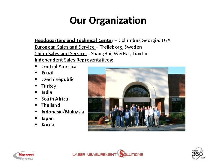 Our Organization Headquarters and Technical Center – Columbus Georgia, USA European Sales and Service