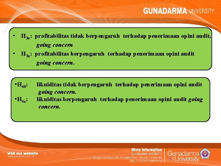  • H 3 o: profitabilitas tidak berpengaruh terhadap penerimaan opini audit. going concern