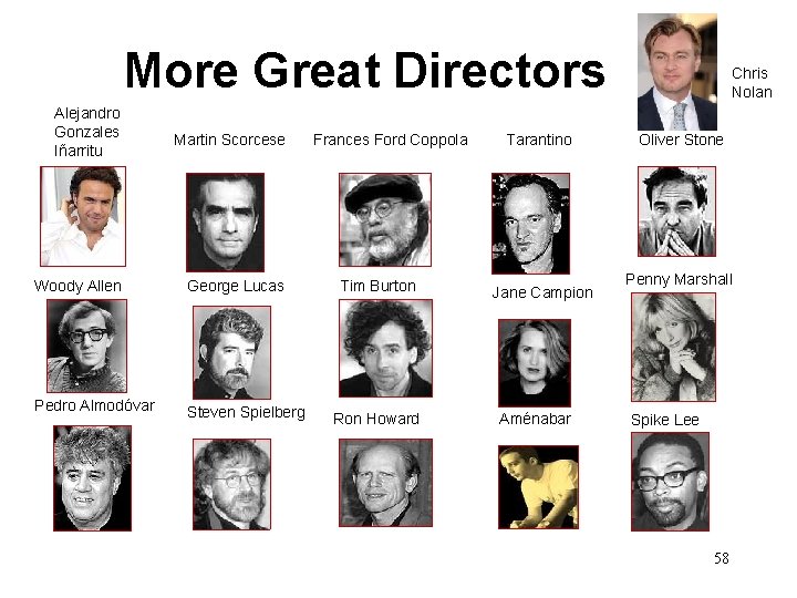 More Great Directors Alejandro Gonzales Iñarritu Martin Scorcese Woody Allen George Lucas Pedro Almodóvar