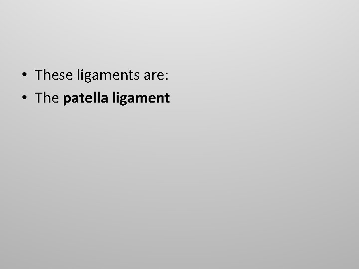  • These ligaments are: • The patella ligament 