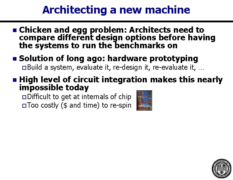 Architecting a new machine n Chicken and egg problem: Architects need to compare different Architecting a new machine n Chicken and egg problem: Architects need to compare different