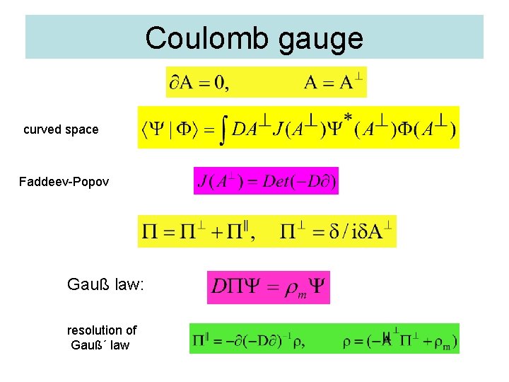 Coulomb gauge curved space Faddeev-Popov Gauß law: resolution of Gauß´ law 