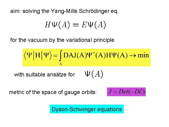aim: solving the Yang-Mills Schrödinger eq. for the vacuum by the variational principle with