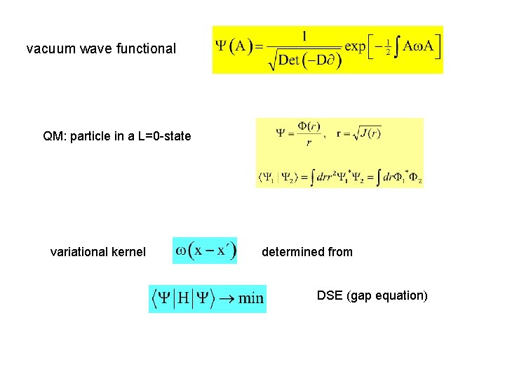 vacuum wave functional QM: particle in a L=0 -state variational kernel determined from DSE