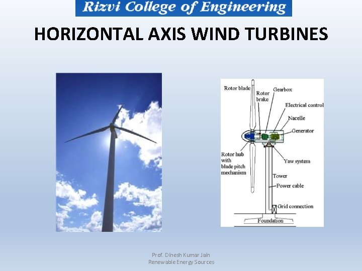 HORIZONTAL AXIS WIND TURBINES Prof. Dinesh Kumar Jain Renewable Energy Sources 